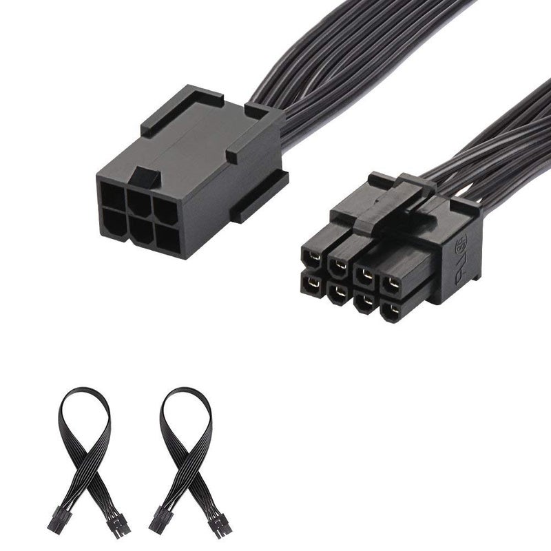 J&D PCIe 6 to 8 Pin Power Adapter (2 Pack), 12 inch PCI Express Adapter Cable - Image 1